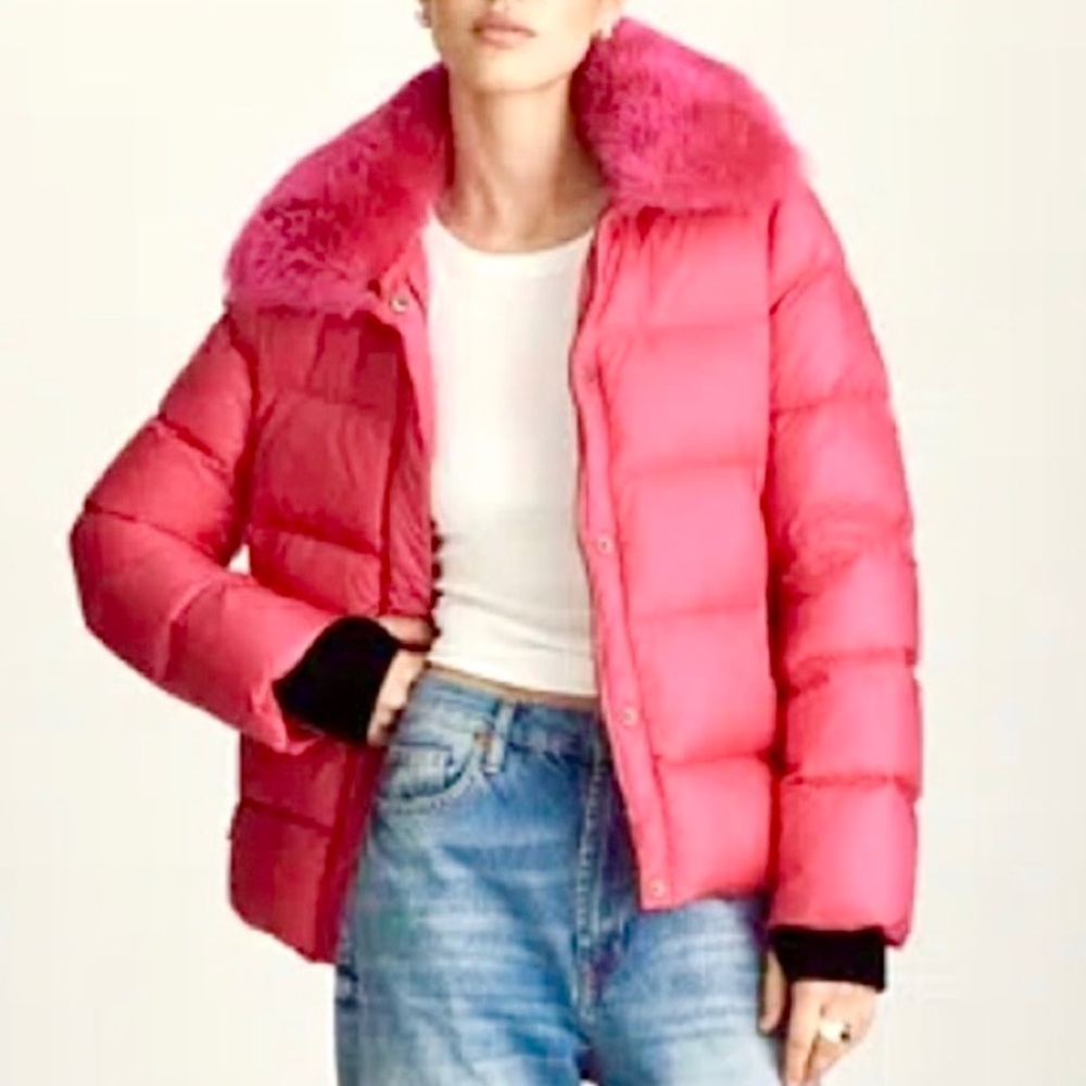 Dawn Levy Vera Shearling Puffer Jacket in Hot Pink